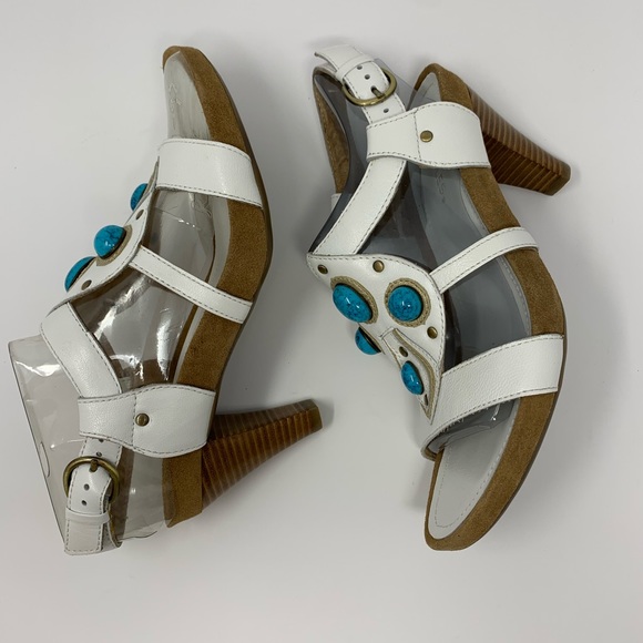 Aerosoles 9M Grand Jewel White Leather & Turquoise Jeweled Sandals shoes NEW - Picture 5 of 9